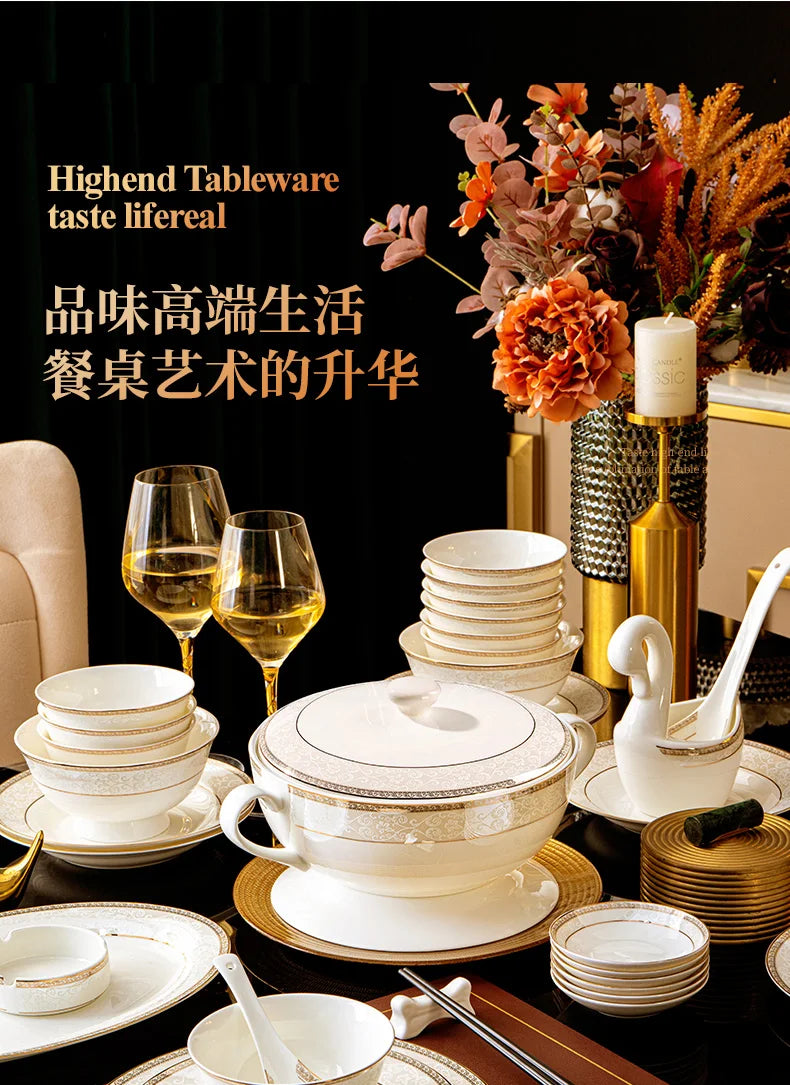 Moving House Tableware Set Bone China 2025 New Tableware Set High-end Luxury Jingdezhen Ceramic Bowls And Plates Home Products