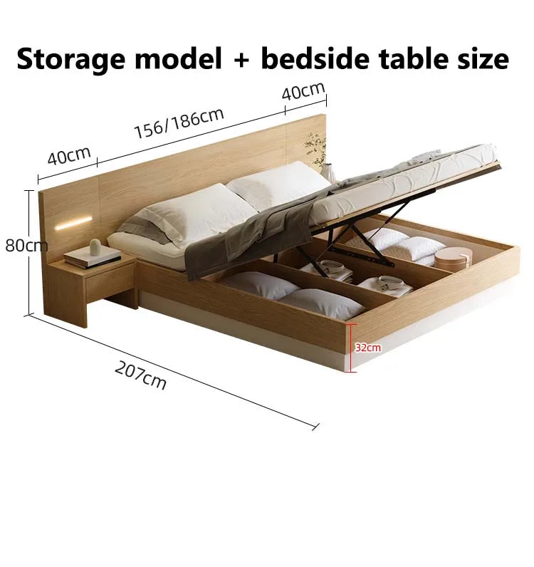 Nordic Bedroom Furniture Double Bed With Storage Box Adjustable Gas Lift Tatami Bed Modern Light Luxury King Size Bed Frame