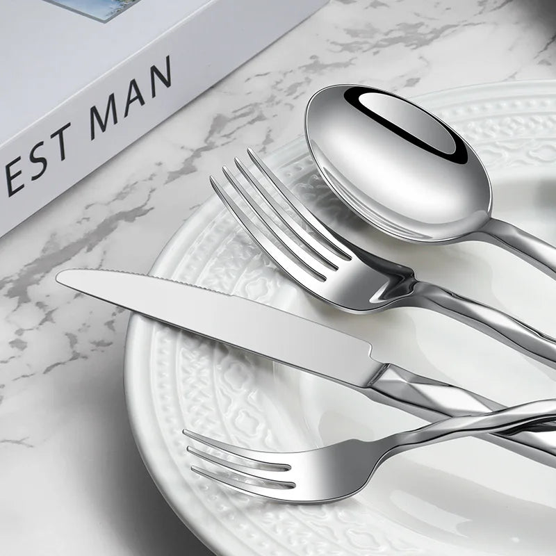 Diamond 3D Texture Luxury Stainless Steel Cutlery Set, Creativity Gift Set, Flatware Silver 304, Europe Fashion, Drop Shipping