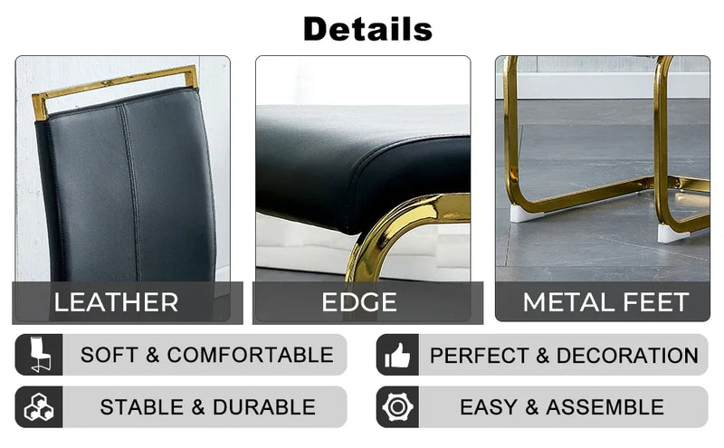 7 Pieces Modern Black Dining Table Set 63" Marble Table Chair PU Leather Chairs Rectangle Dining Room Table Set