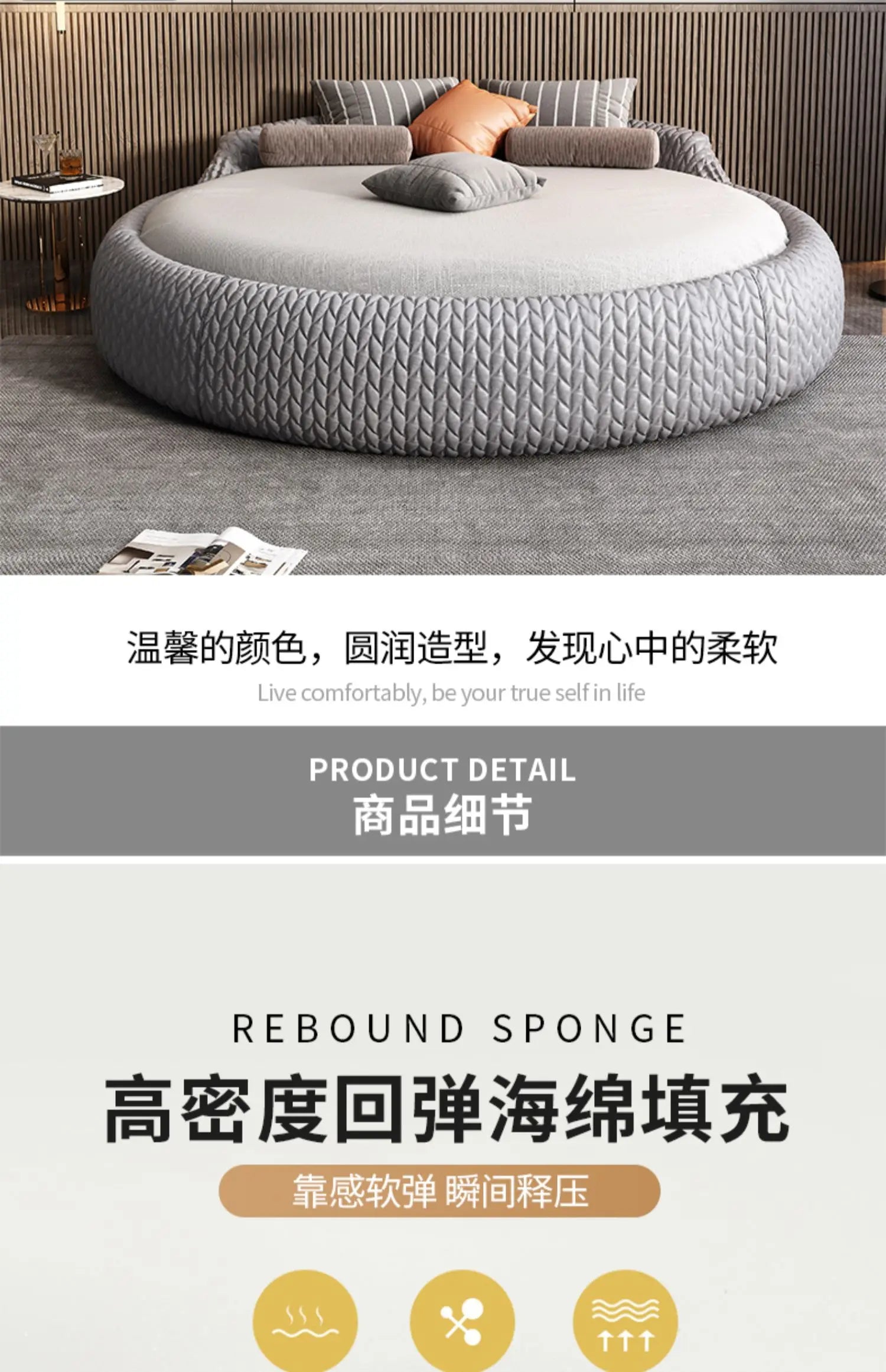 Home 180 200 220 cm Luxury Fabric round Double bed 2 people full size bed frame queen bedroom beds frames bedroom furniture