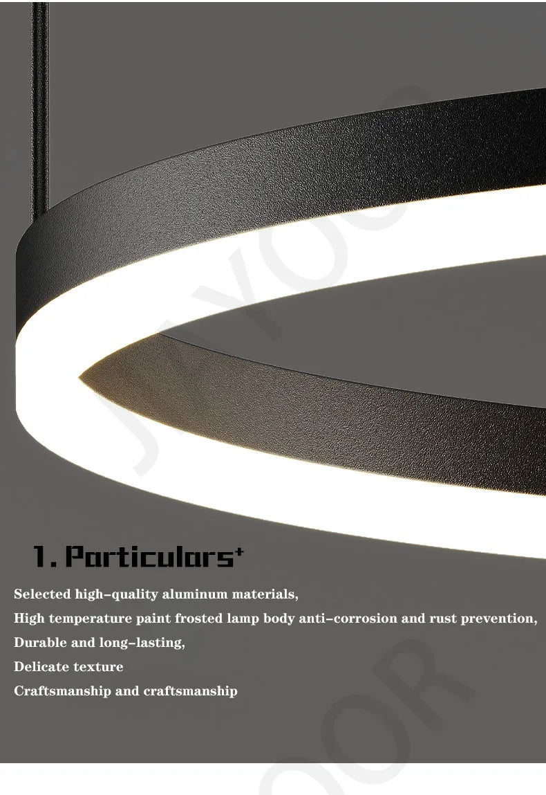 Modern Led Ring Chandelier Dimmable Black Gold Minimalist Decor for Table Dining Living Room Pendant Lamps Home Hanging Lighting