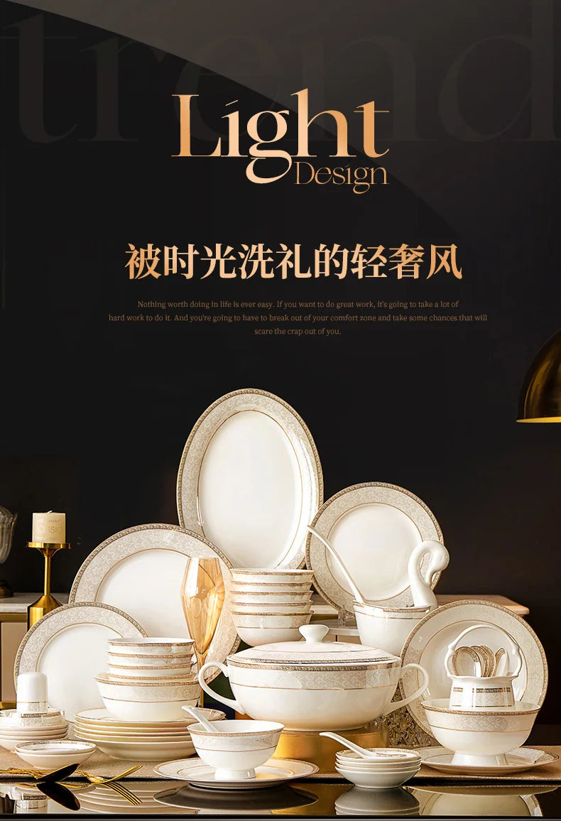 Moving House Tableware Set Bone China 2025 New Tableware Set High-end Luxury Jingdezhen Ceramic Bowls And Plates Home Products