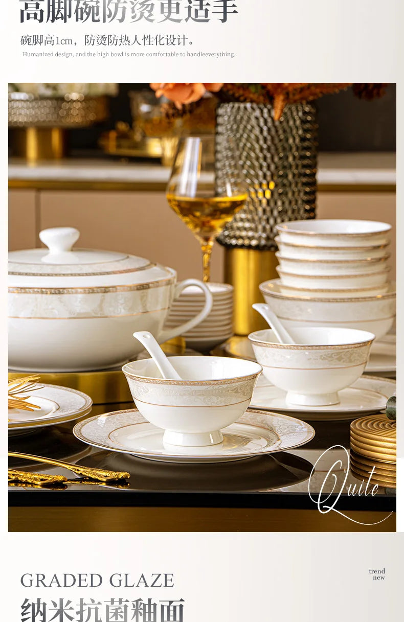 Moving House Tableware Set Bone China 2025 New Tableware Set High-end Luxury Jingdezhen Ceramic Bowls And Plates Home Products