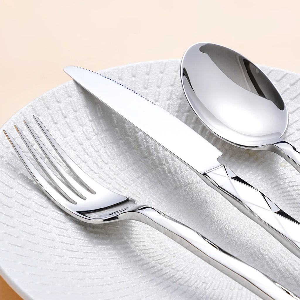 Diamond 3D Texture Luxury Stainless Steel Cutlery Set, Creativity Gift Set, Flatware Silver 304, Europe Fashion, Drop Shipping