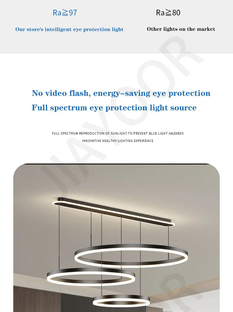 Modern Led Ring Chandelier Dimmable Black Gold Minimalist Decor for Table Dining Living Room Pendant Lamps Home Hanging Lighting