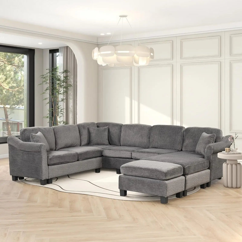 VelvetLuxe U-Shaped Sectional Sofa