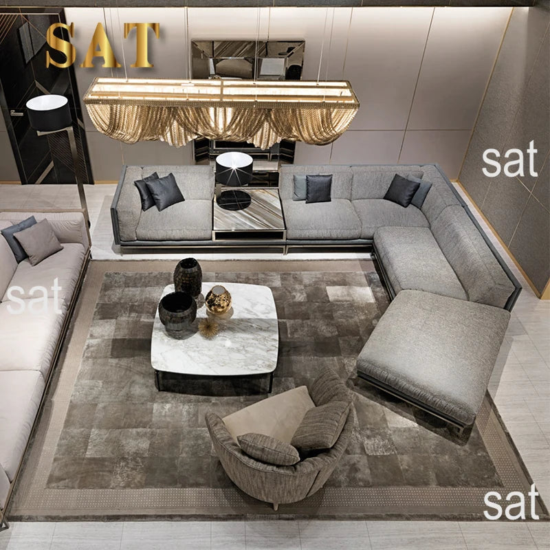 %w Italian Living Room Sectional Couch L-shaped Corner Sofa Set with Convertible Extendable Features Modern Fabric Furniture