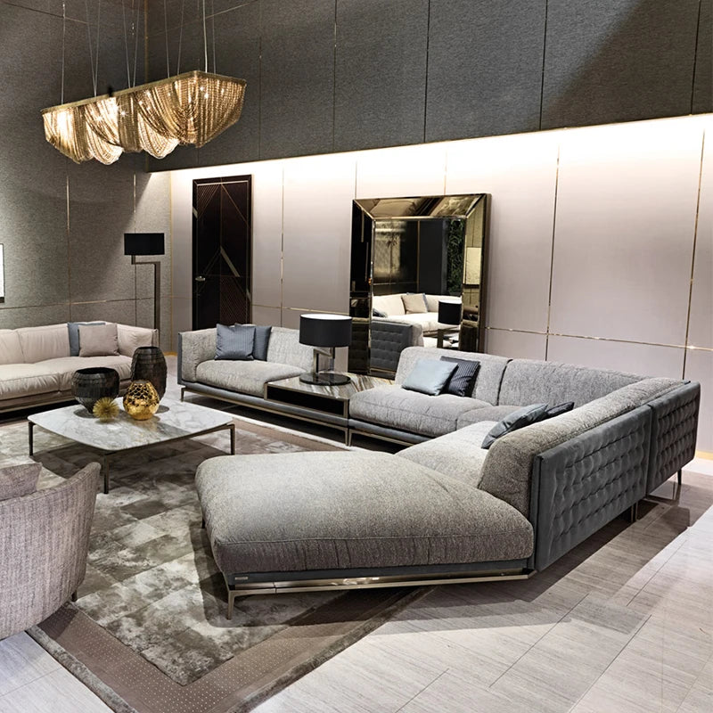 %w Italian Living Room Sectional Couch L-shaped Corner Sofa Set with Convertible Extendable Features Modern Fabric Furniture