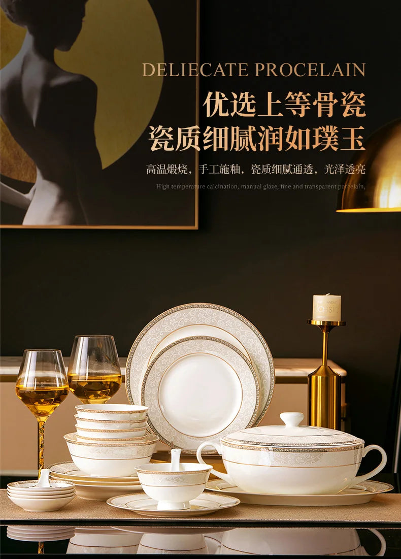 Moving House Tableware Set Bone China 2025 New Tableware Set High-end Luxury Jingdezhen Ceramic Bowls And Plates Home Products