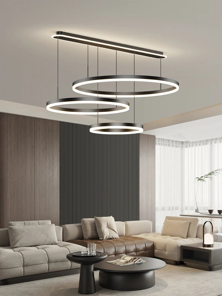 Modern Led Ring Chandelier Dimmable Black Gold Minimalist Decor for Table Dining Living Room Pendant Lamps Home Hanging Lighting