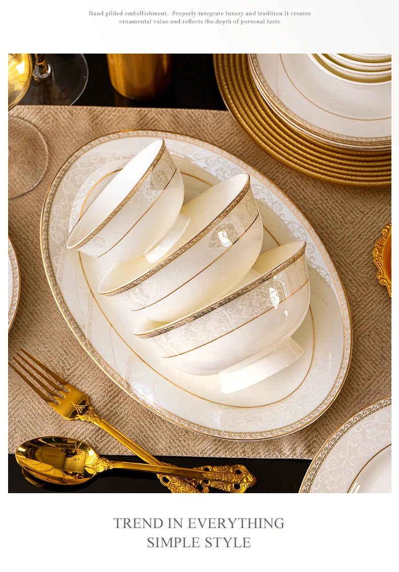 Moving House Tableware Set Bone China 2025 New Tableware Set High-end Luxury Jingdezhen Ceramic Bowls And Plates Home Products