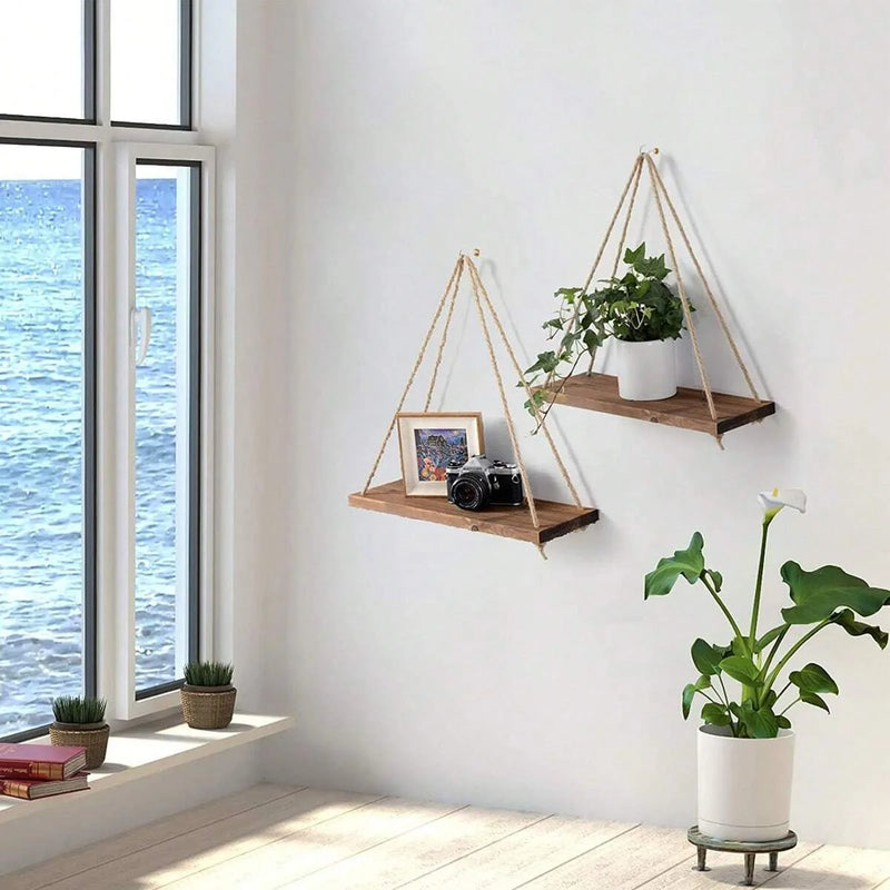 Wooden Swing Hanging Wall Shelve