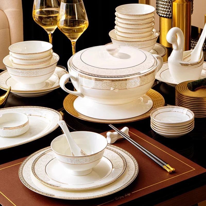 Moving House Tableware Set Bone China 2025 New Tableware Set High-end Luxury Jingdezhen Ceramic Bowls And Plates Home Products