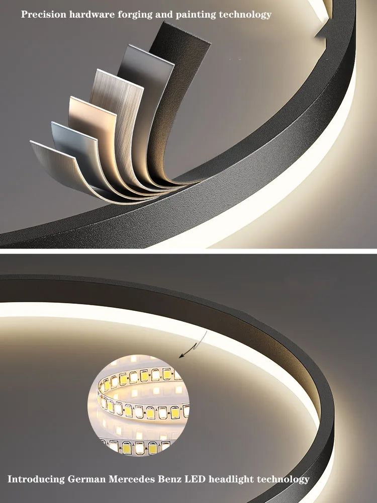 Modern Led Ring Chandelier Dimmable Black Gold Minimalist Decor for Table Dining Living Room Pendant Lamps Home Hanging Lighting