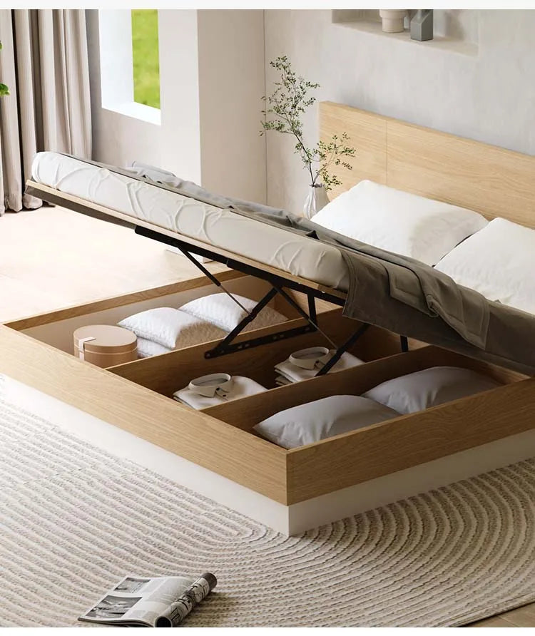 Nordic Bedroom Furniture Double Bed With Storage Box Adjustable Gas Lift Tatami Bed Modern Light Luxury King Size Bed Frame