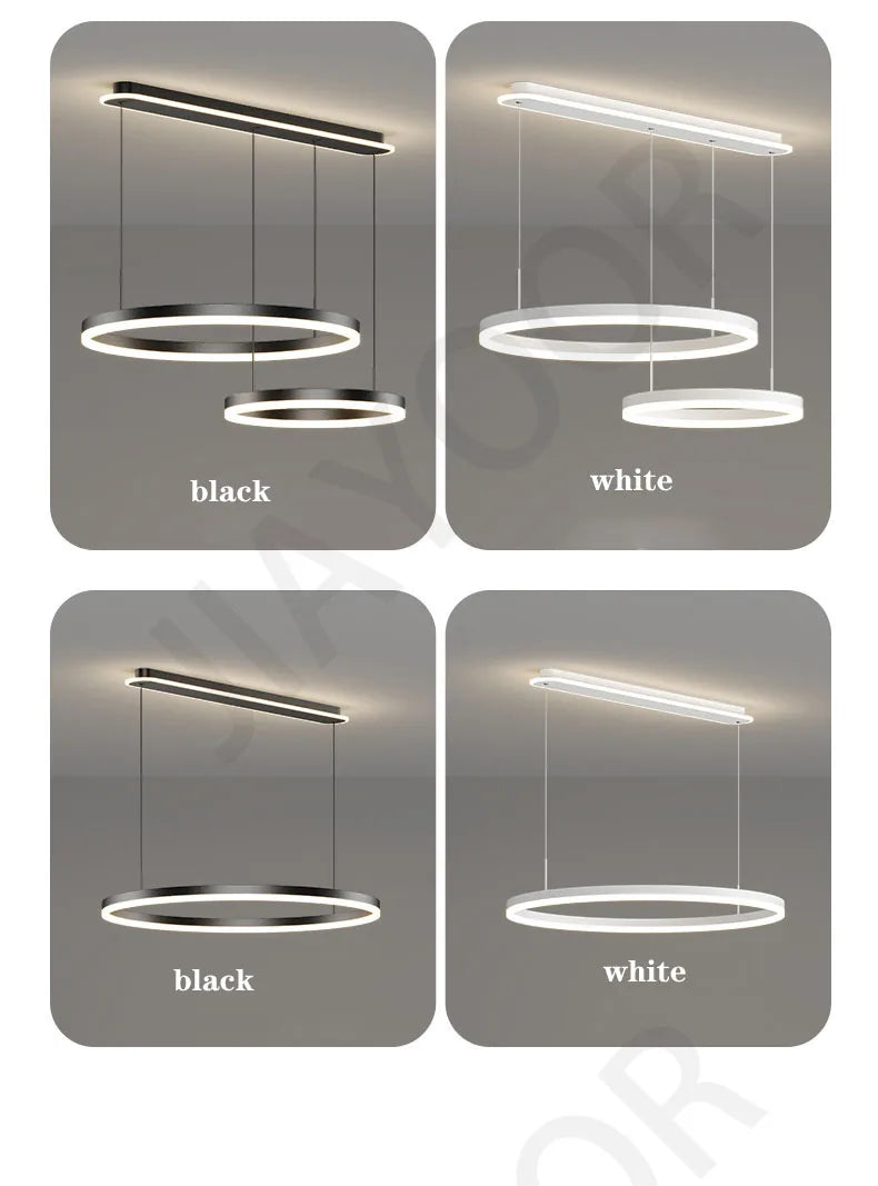 Modern Led Ring Chandelier Dimmable Black Gold Minimalist Decor for Table Dining Living Room Pendant Lamps Home Hanging Lighting