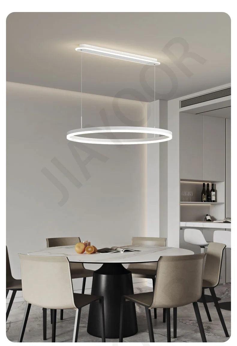 Modern Led Ring Chandelier Dimmable Black Gold Minimalist Decor for Table Dining Living Room Pendant Lamps Home Hanging Lighting