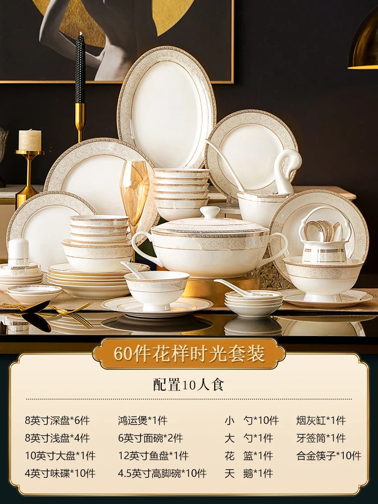 Moving House Tableware Set Bone China 2025 New Tableware Set High-end Luxury Jingdezhen Ceramic Bowls And Plates Home Products