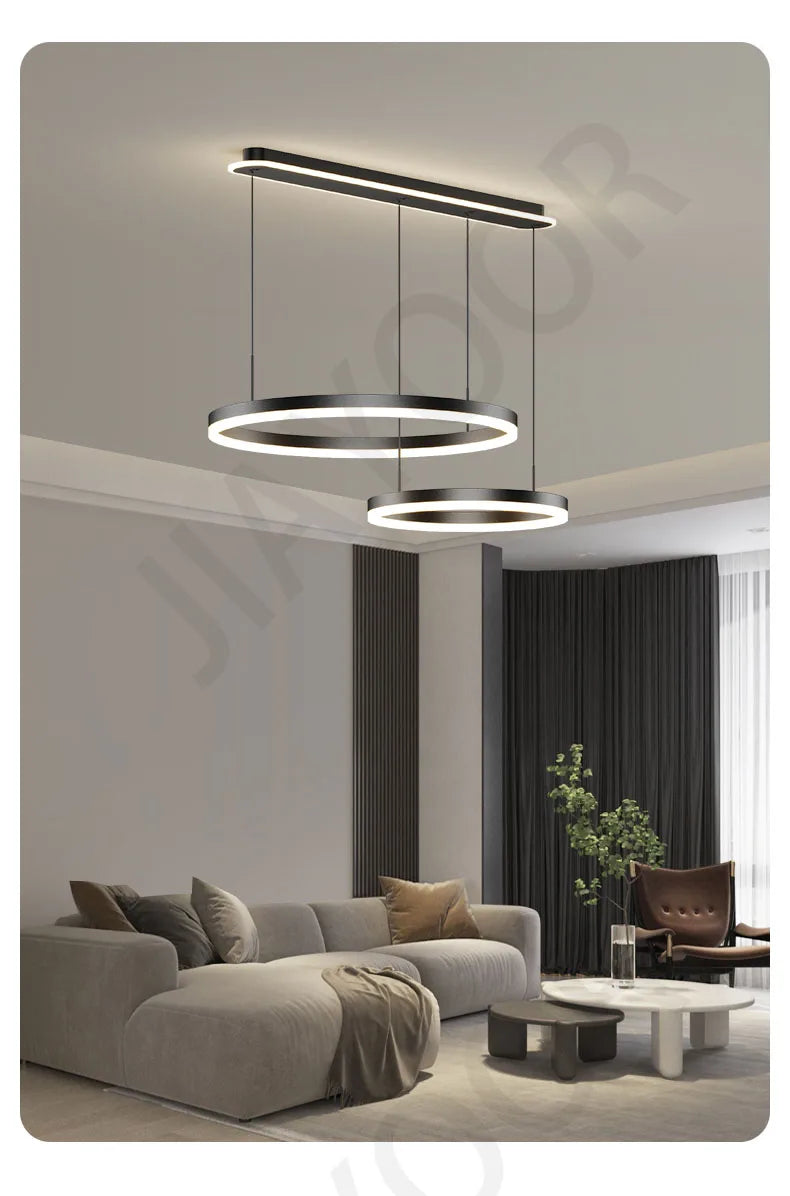 Modern Led Ring Chandelier Dimmable Black Gold Minimalist Decor for Table Dining Living Room Pendant Lamps Home Hanging Lighting