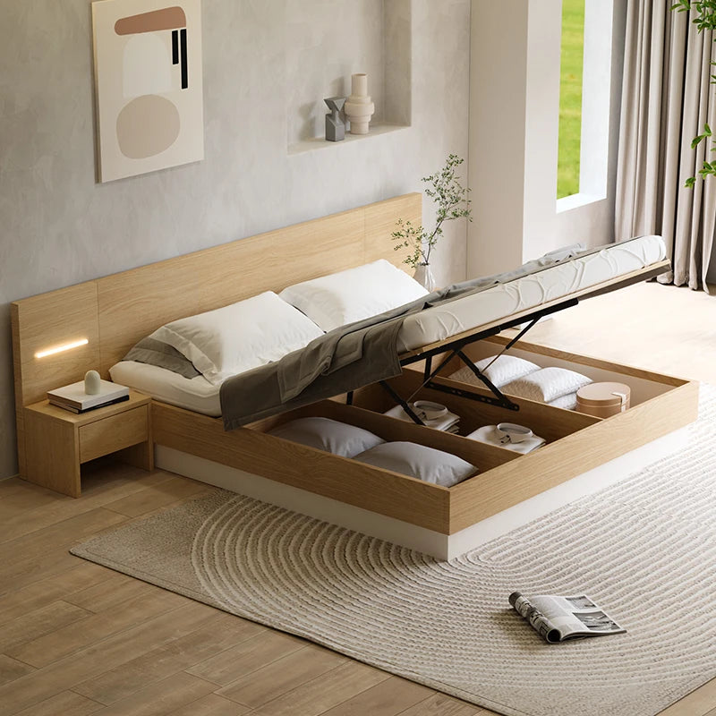 Nordic Bedroom Furniture Double Bed With Storage Box Adjustable Gas Lift Tatami Bed Modern Light Luxury King Size Bed Frame