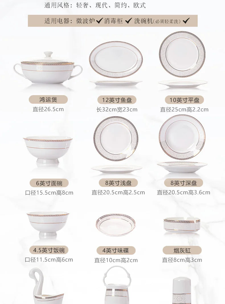 Moving House Tableware Set Bone China 2025 New Tableware Set High-end Luxury Jingdezhen Ceramic Bowls And Plates Home Products