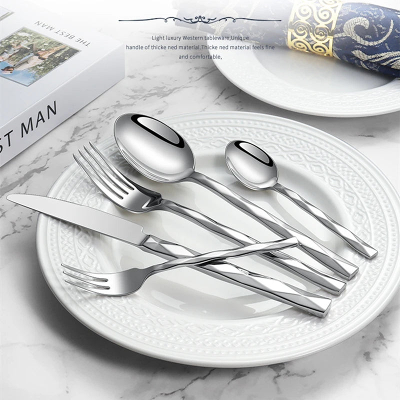 Diamond 3D Texture Luxury Stainless Steel Cutlery Set, Creativity Gift Set, Flatware Silver 304, Europe Fashion, Drop Shipping