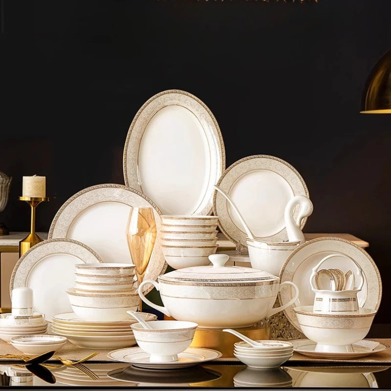 Moving House Tableware Set Bone China 2025 New Tableware Set High-end Luxury Jingdezhen Ceramic Bowls And Plates Home Products
