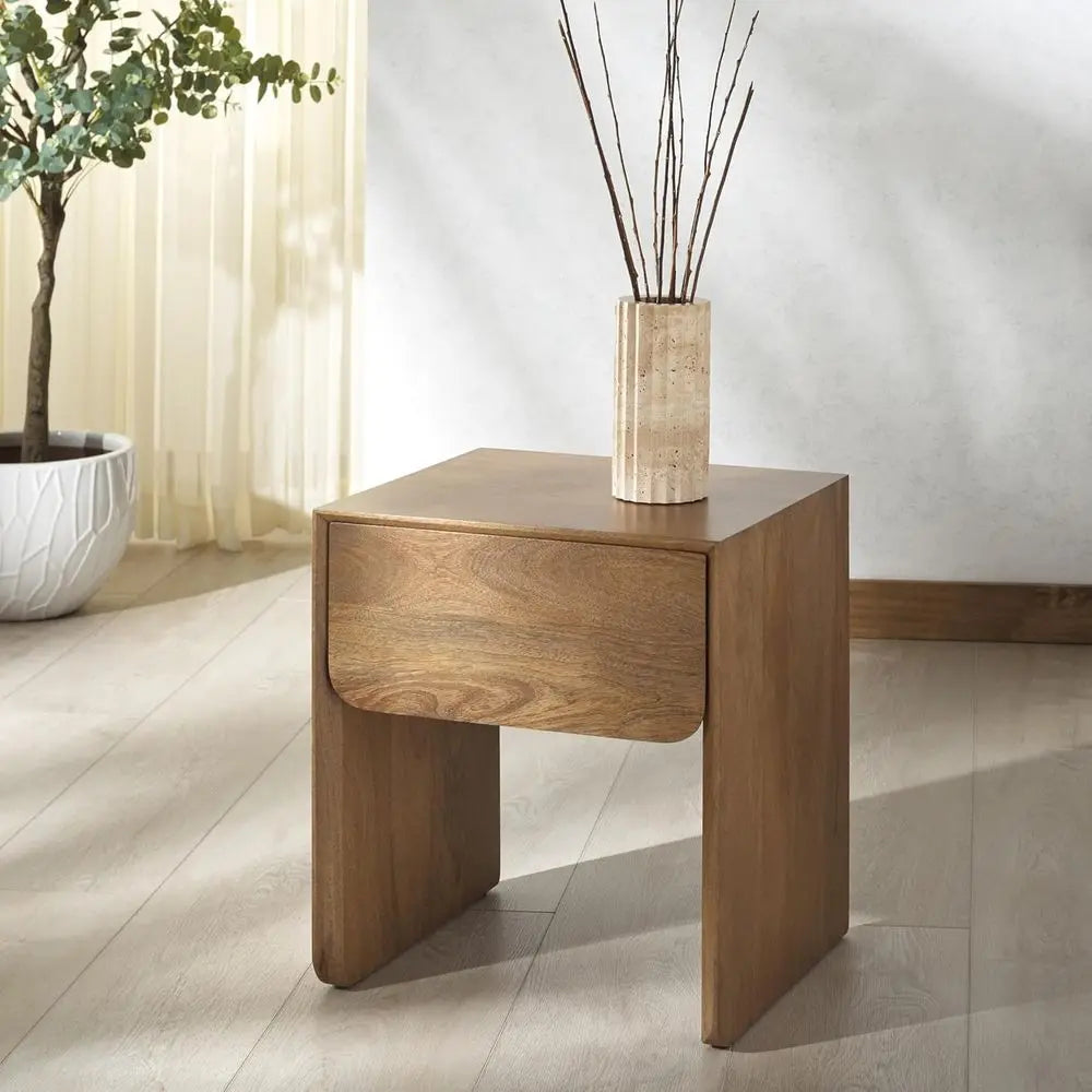 Grigorio Brown Couture Solid Wood Nightstand, Fully Assembled