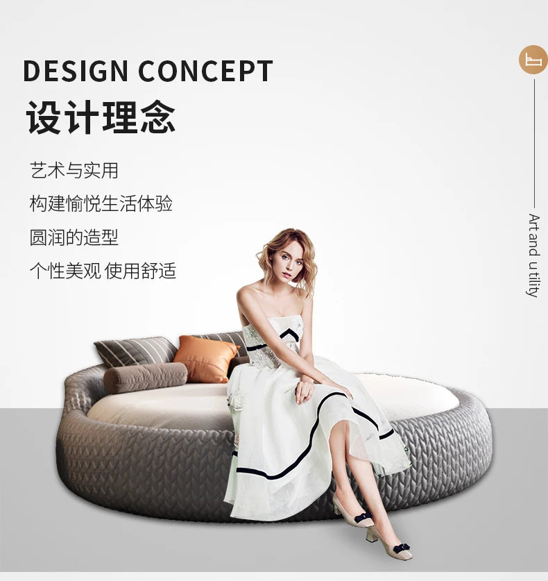 Home 180 200 220 cm Luxury Fabric round Double bed 2 people full size bed frame queen bedroom beds frames bedroom furniture
