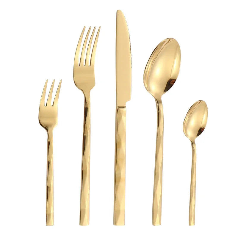 Diamond 3D Texture Luxury Stainless Steel Cutlery Set, Creativity Gift Set, Flatware Silver 304, Europe Fashion, Drop Shipping