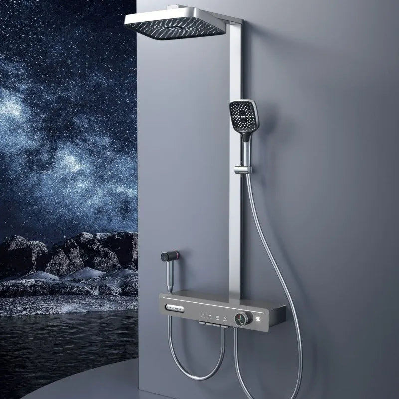 With Waist Spray Shower System Set MultiFunction Smart Digital DisplayRefined CopperAmbient Lighting Pressurize Shower Set