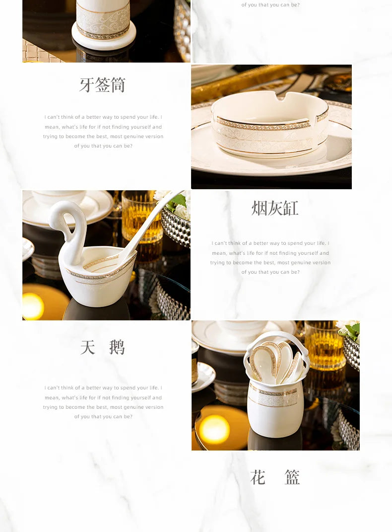 Moving House Tableware Set Bone China 2025 New Tableware Set High-end Luxury Jingdezhen Ceramic Bowls And Plates Home Products