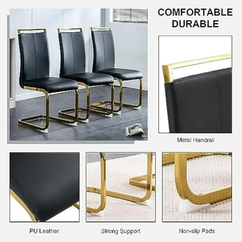 7 Pieces Modern Black Dining Table Set 63" Marble Table Chair PU Leather Chairs Rectangle Dining Room Table Set