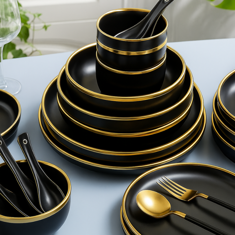 Gilt Rim Black Dinnerware Set
