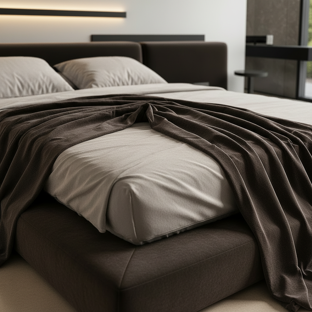 Bed dark velvet throw macro