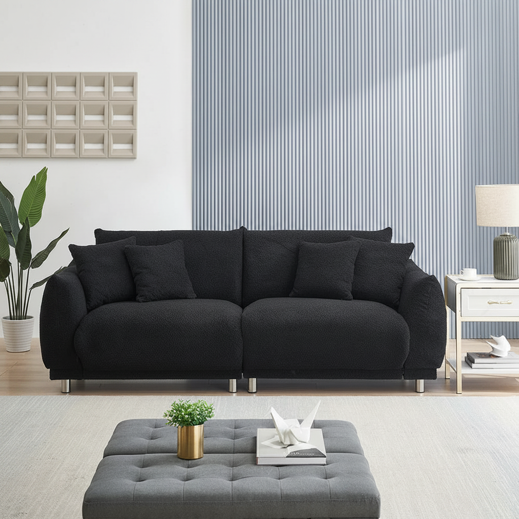 Black Bouclé Sofa – Front