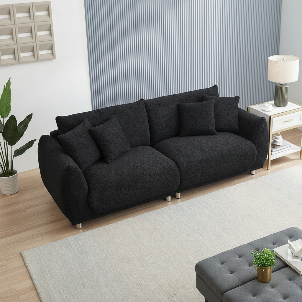 Black Bouclé Sofa – Overhead