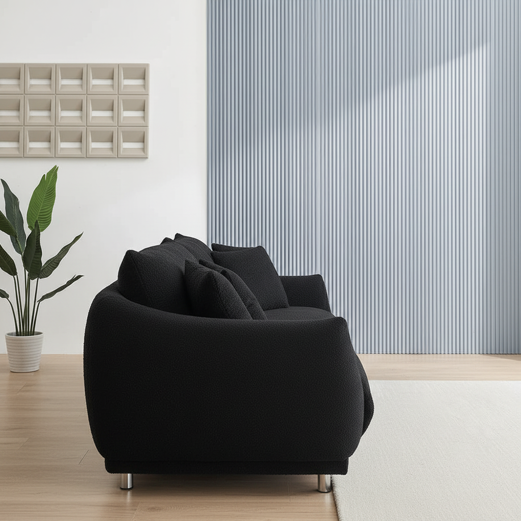 Black Bouclé Sofa – Side