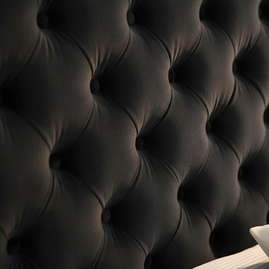 Black tufted round bed velvet detail