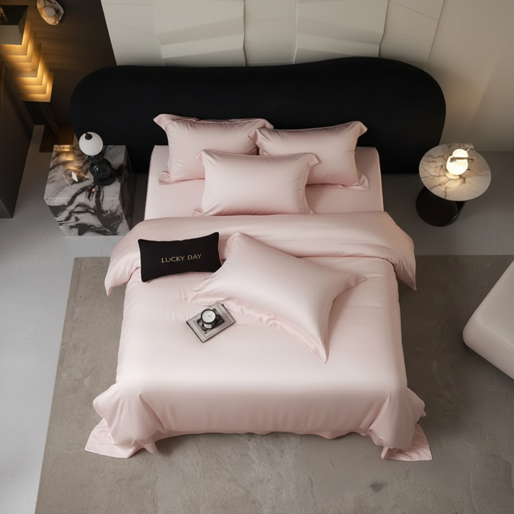 Blush Pink Satin Bedding – Overhead