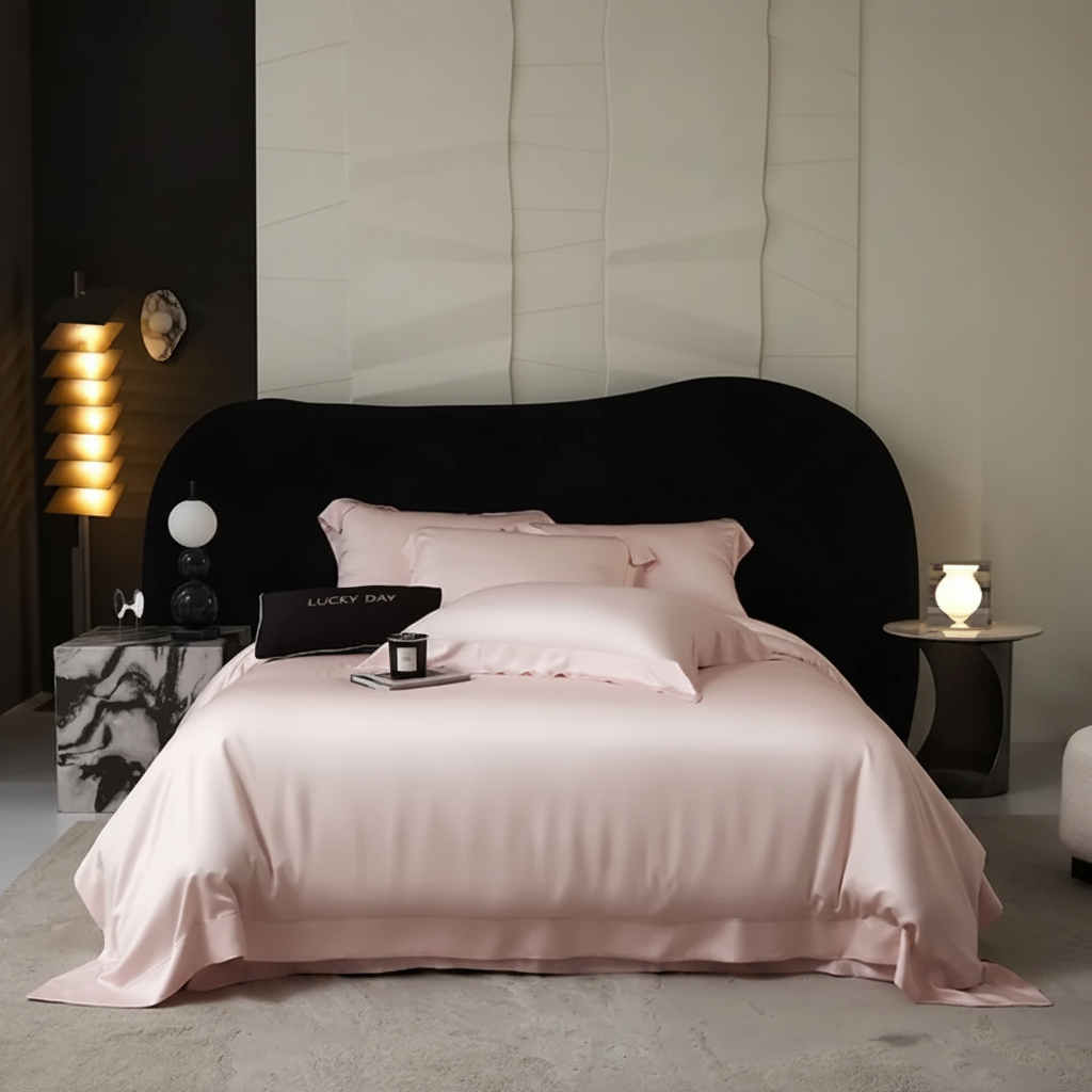 Blush Pink Satin Bedding – Right Side Profile