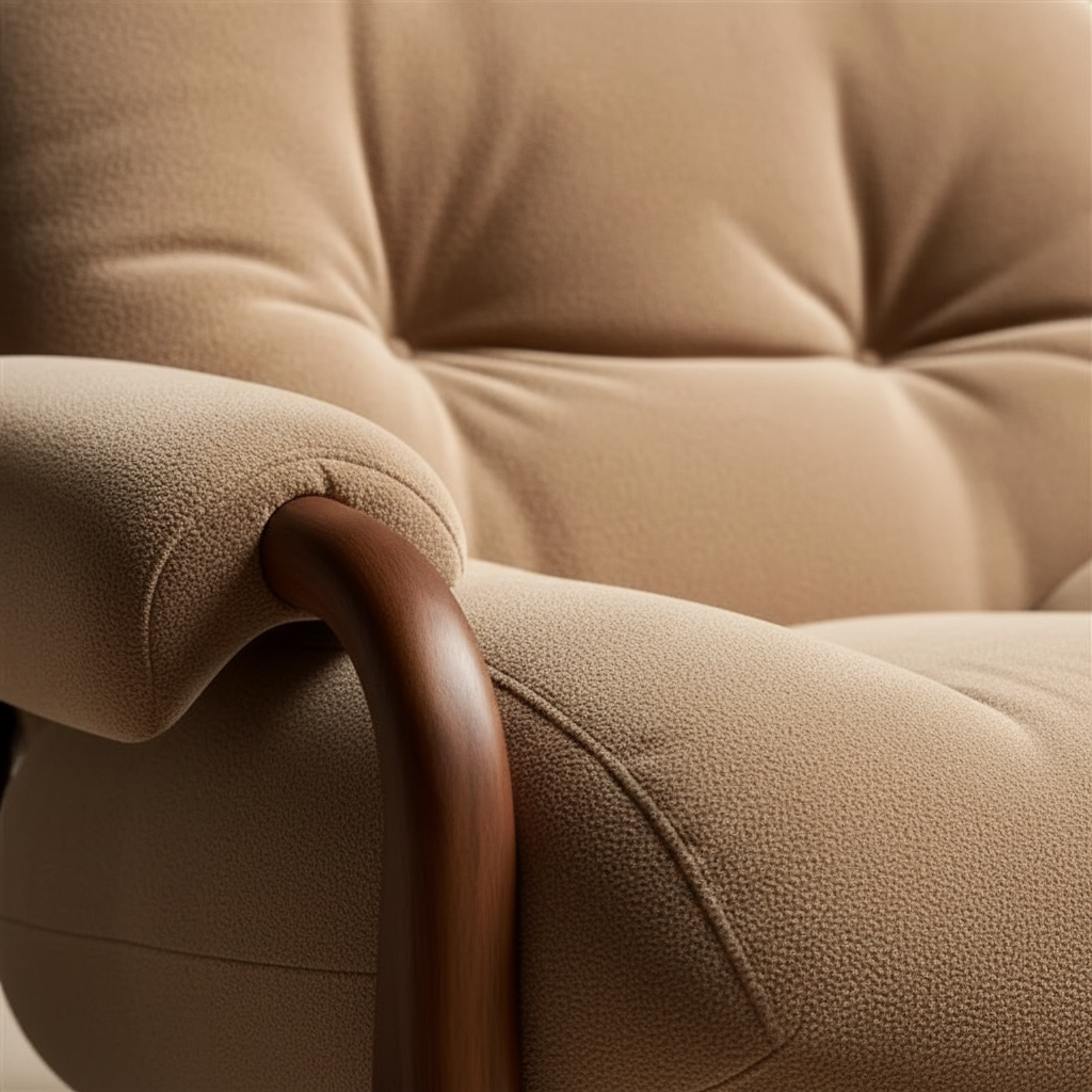 Bouclé Walnut Chair – Fabric & Walnut Grain Close-Up