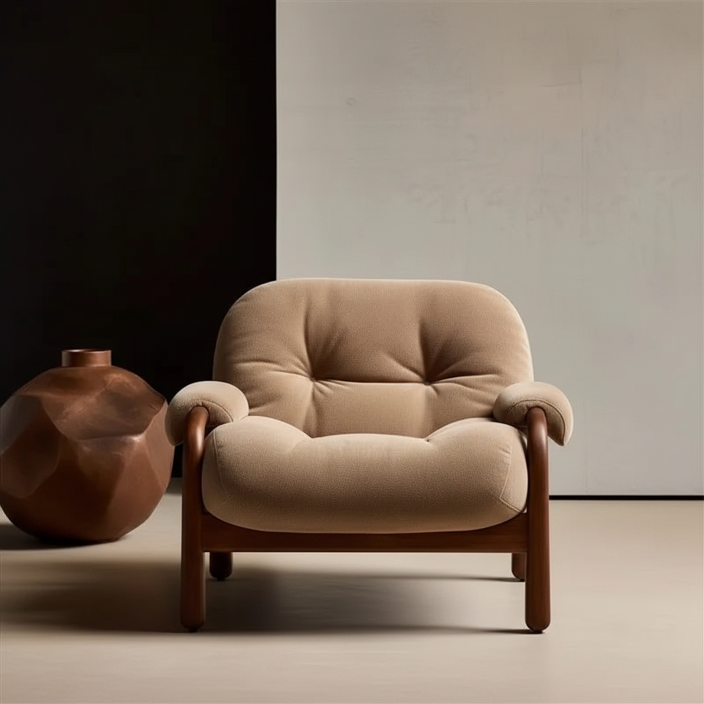 Bouclé Walnut Chair – Front View