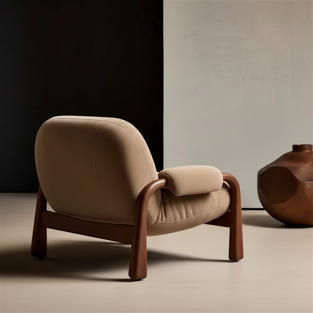 Bouclé Walnut Chair – Rear View