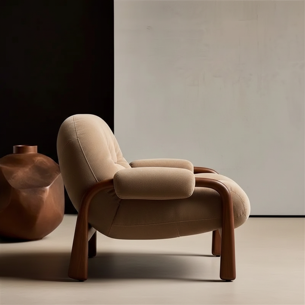 Bouclé Walnut Chair – Side Profile