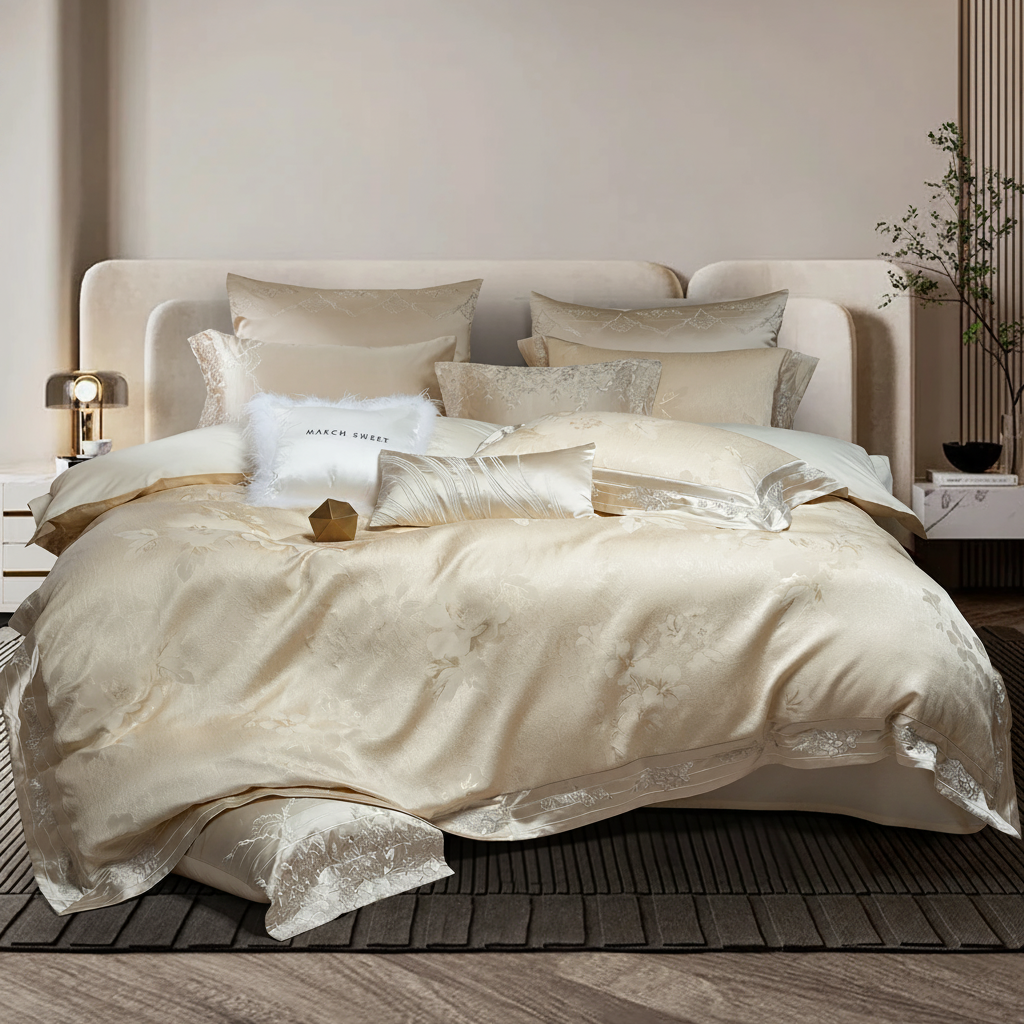 Champagne Jacquard Bedding – Front View