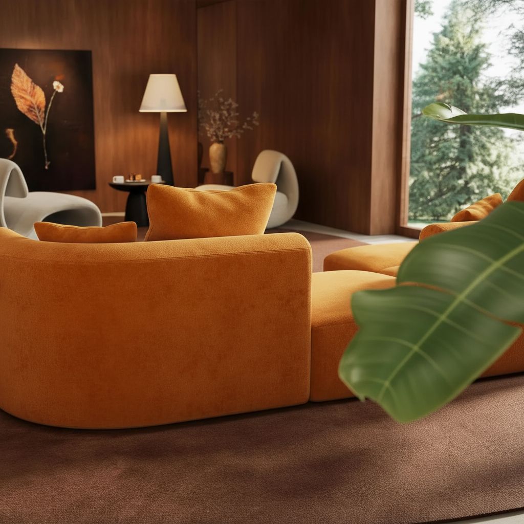 Close-Up Orange Curved Sofa