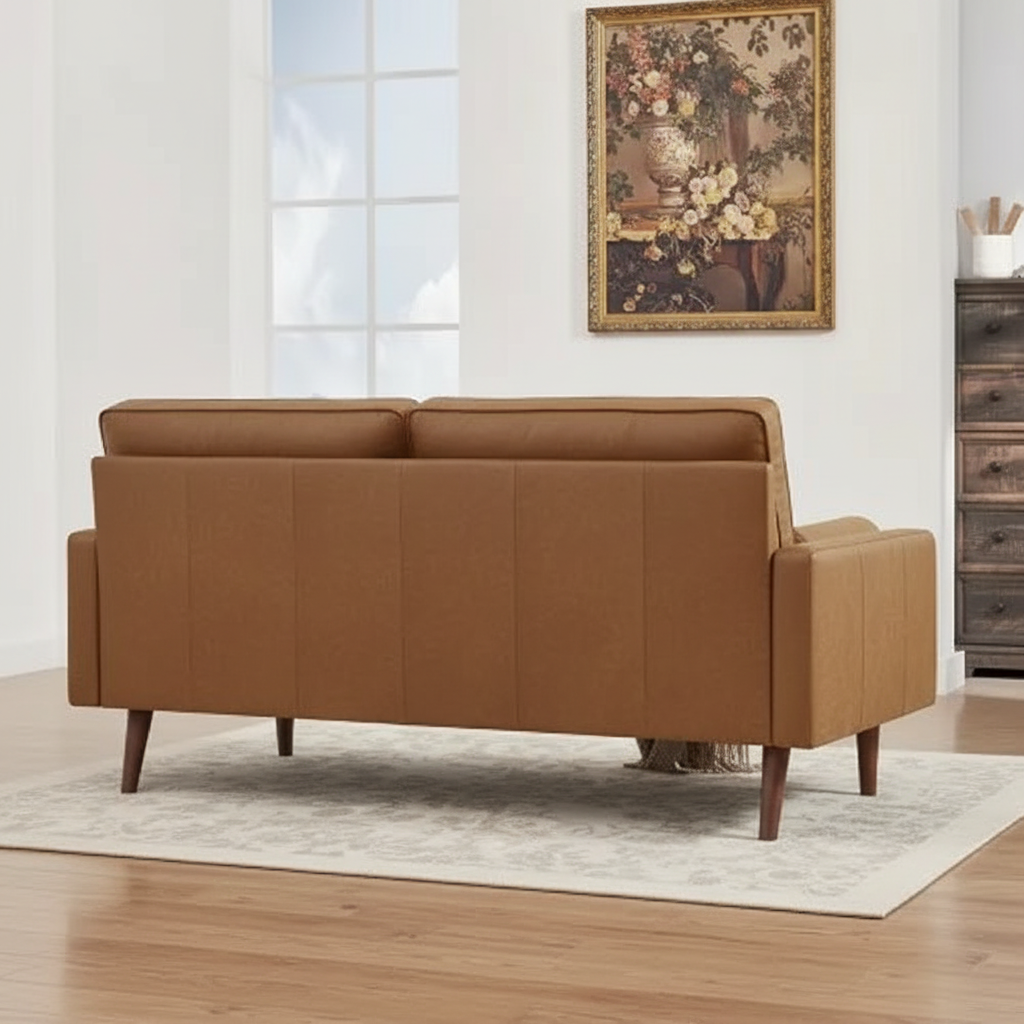 Cognac Mid-Century Sofa – Rear View