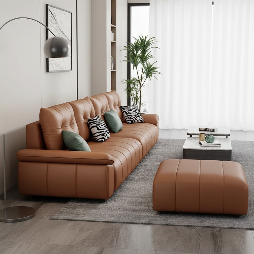 Cognac Sofa – Side Profile Original Room